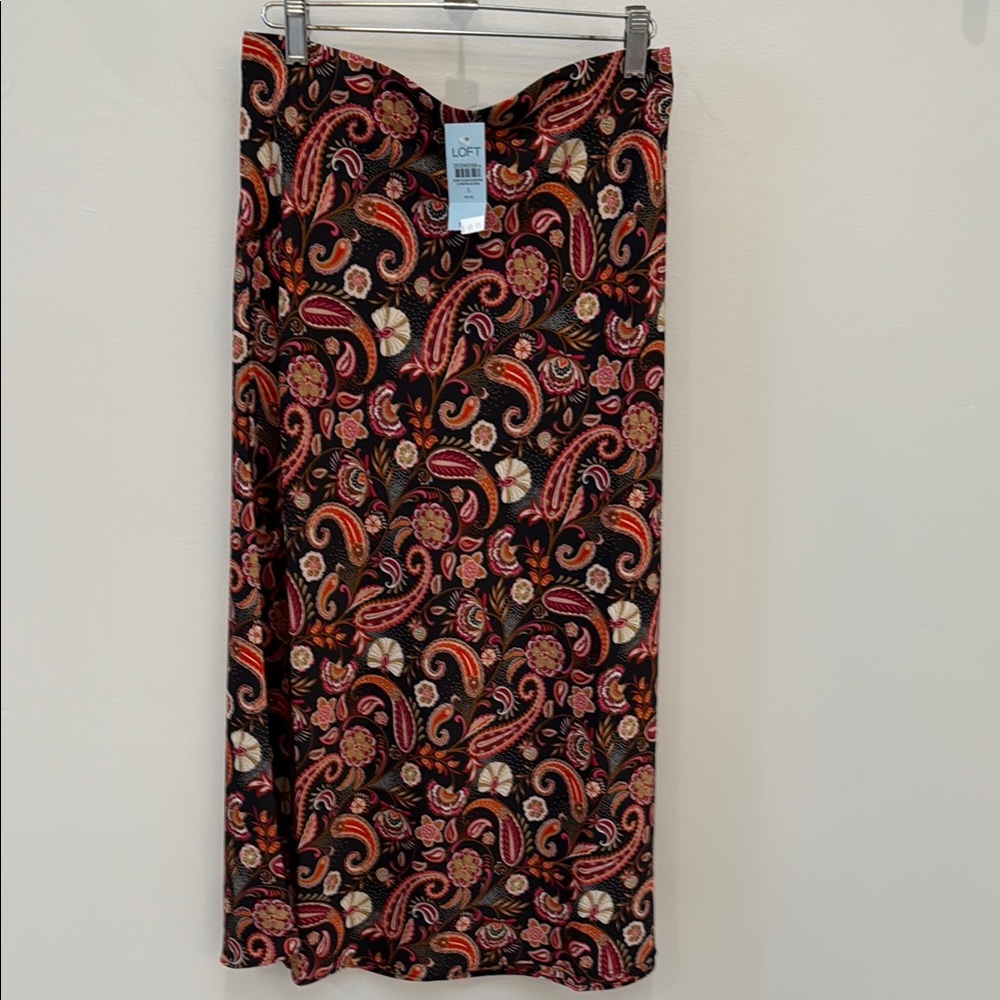 LOFT Black and Orange Midi Pencil Skirt